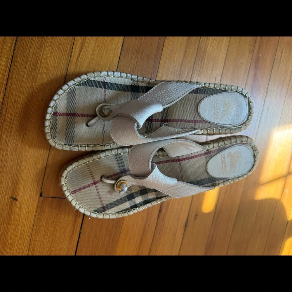 Burberry Check Espadrille Wedge Sandals Leather41
